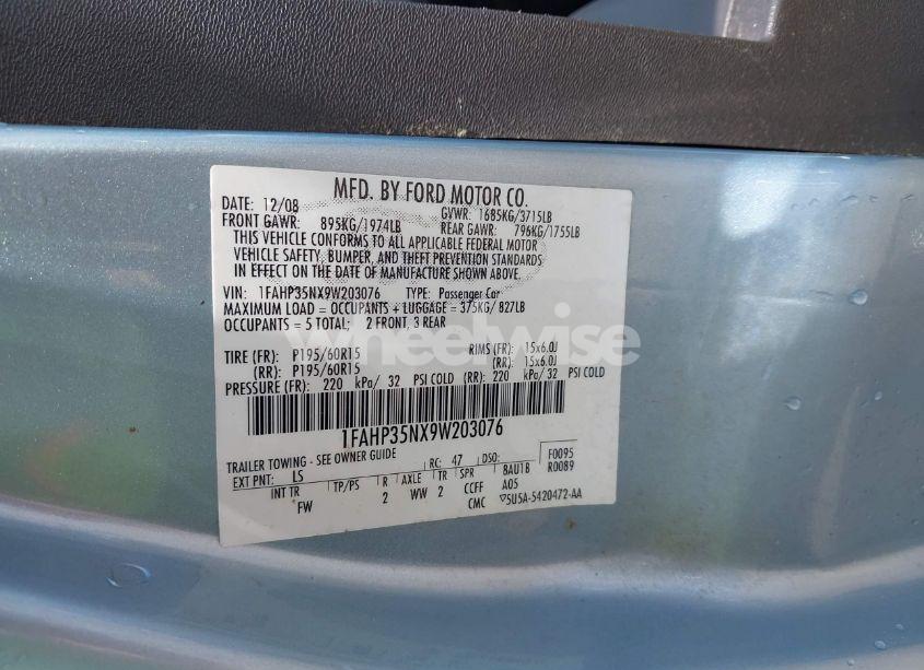 Photo 9 of 2009 Ford Focus SE (VIN 1FAHP35NX9W203076)