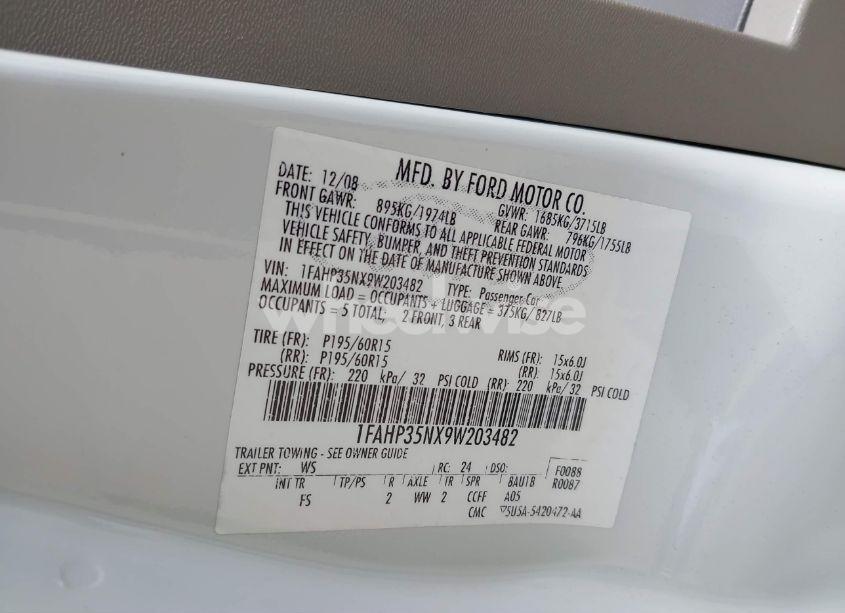 Photo 9 of 2009 Ford Focus SE (VIN 1FAHP35NX9W203482)