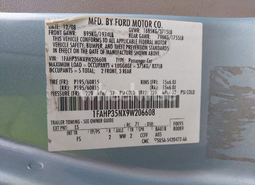 Photo 9 of 2009 Ford Focus SE (VIN 1FAHP35NX9W206608)