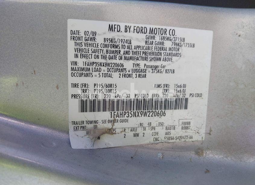 Photo 9 of 2009 Ford Focus SE (VIN 1FAHP35NX9W220606)