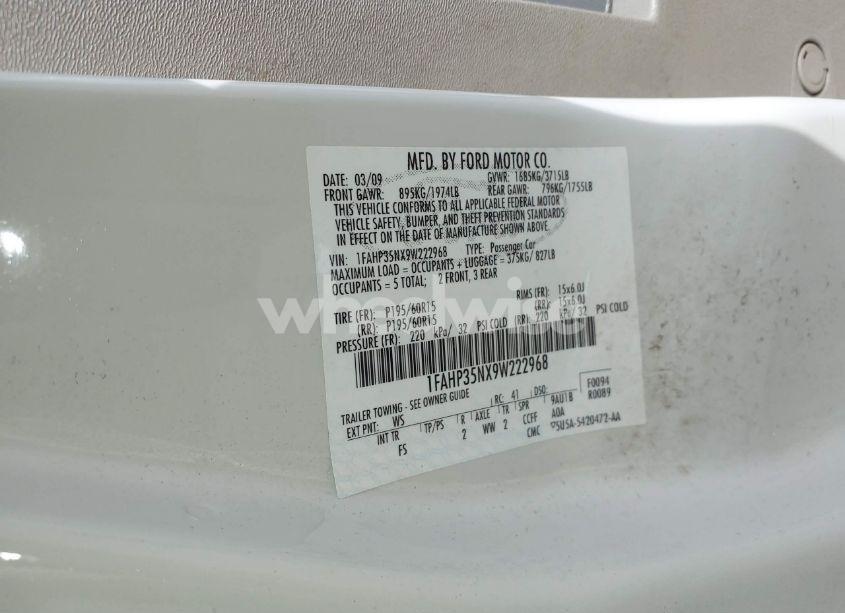 Photo 9 of 2009 Ford Focus SE (VIN 1FAHP35NX9W222968)