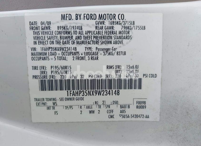 Photo 9 of 2009 Ford Focus SE (VIN 1FAHP35NX9W234148)