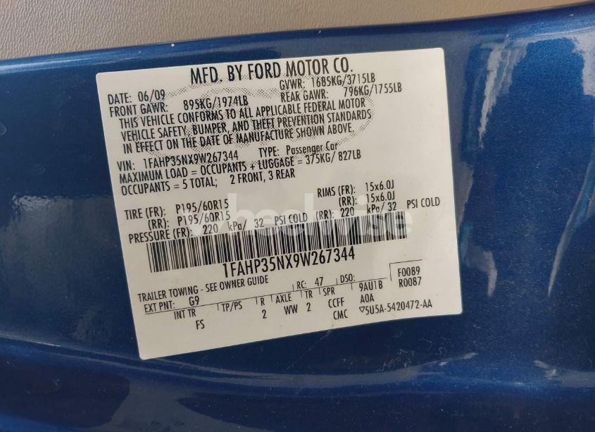 Photo 9 of 2009 Ford Focus SE (VIN 1FAHP35NX9W267344)