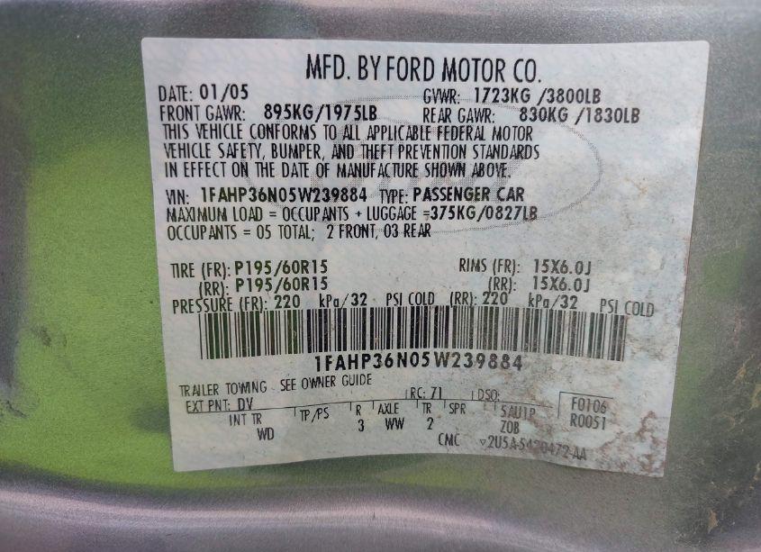 Photo 9 of 2005 Ford Focus ZXW (VIN 1FAHP36N05W239884)