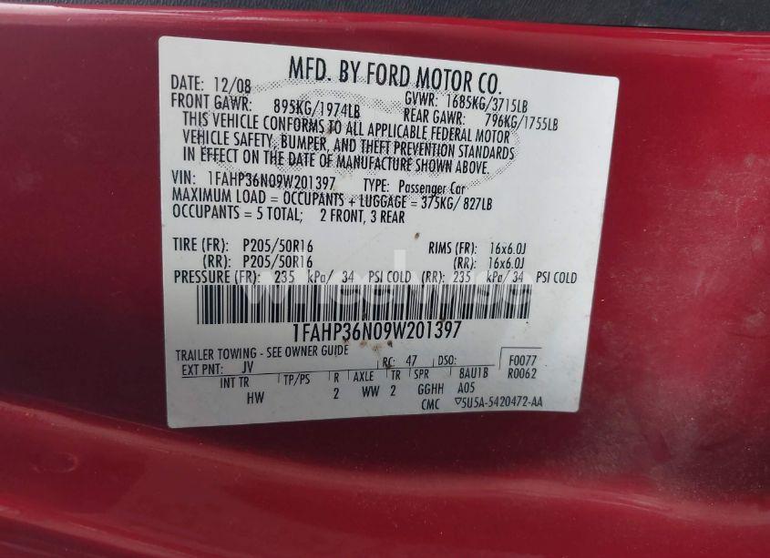 Photo 9 of 2009 Ford Focus SES (VIN 1FAHP36N09W201397)