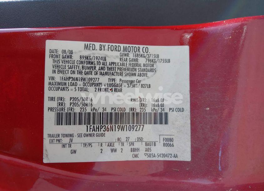 Photo 9 of 2009 Ford Focus SES (VIN 1FAHP36N19W109277)