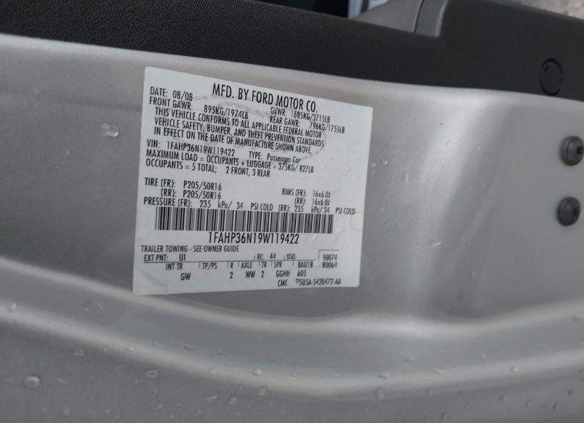 Photo 9 of 2009 Ford Focus SES (VIN 1FAHP36N19W119422)