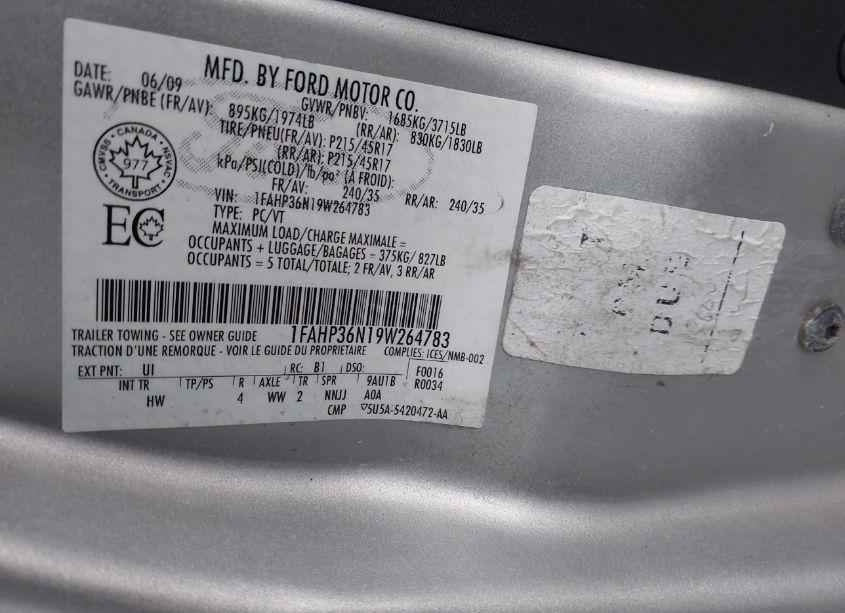 Photo 9 of 2009 Ford Focus SES (VIN 1FAHP36N19W264783)