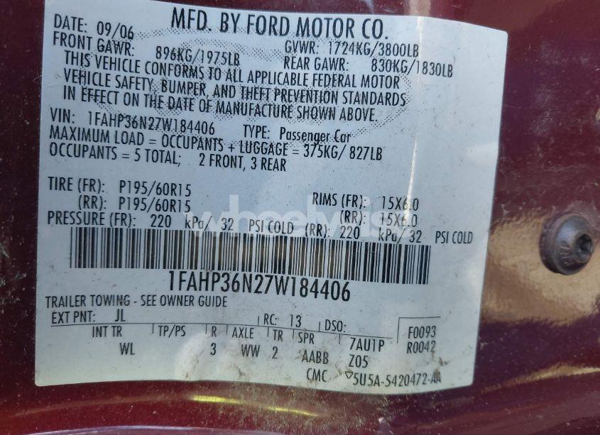 Photo 9 of 2007 Ford Focus SE/SES (VIN 1FAHP36N27W184406)