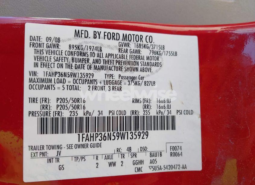 Photo 9 of 2009 Ford Focus SES (VIN 1FAHP36N59W135929)