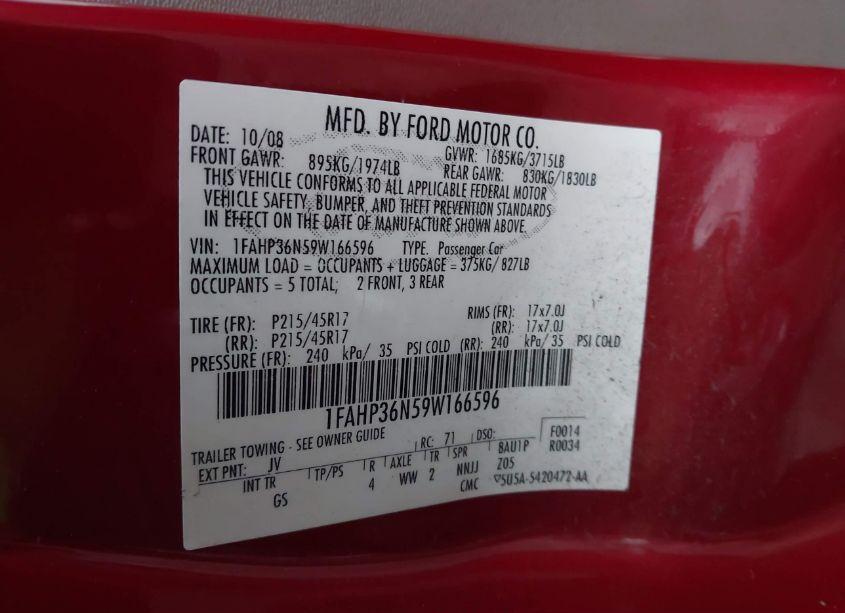 Photo 9 of 2009 Ford Focus SES (VIN 1FAHP36N59W166596)