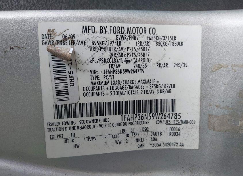 Photo 9 of 2009 Ford Focus SES (VIN 1FAHP36N59W264785)