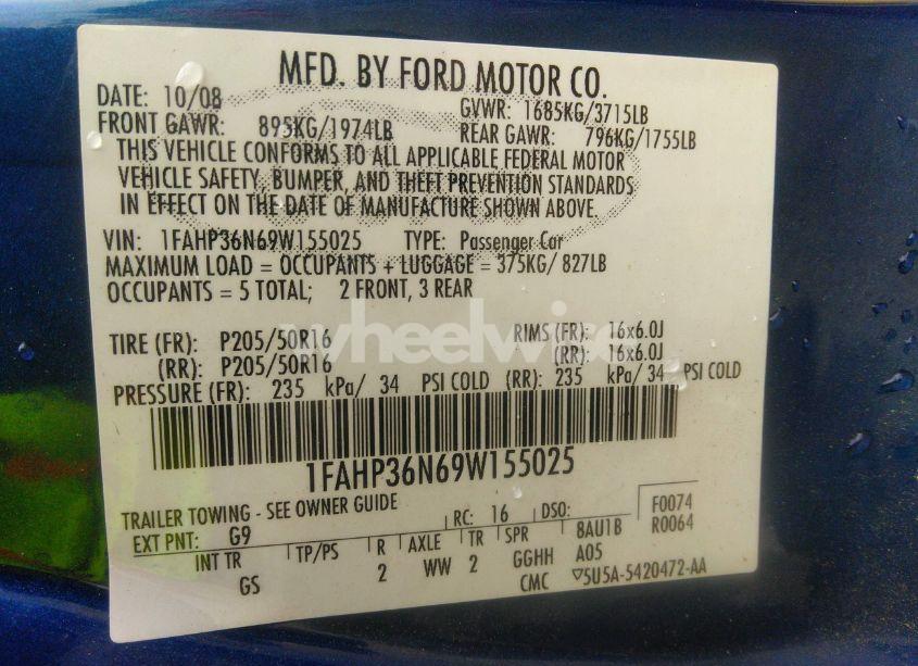 Photo 9 of 2009 Ford Focus SES (VIN 1FAHP36N69W155025)