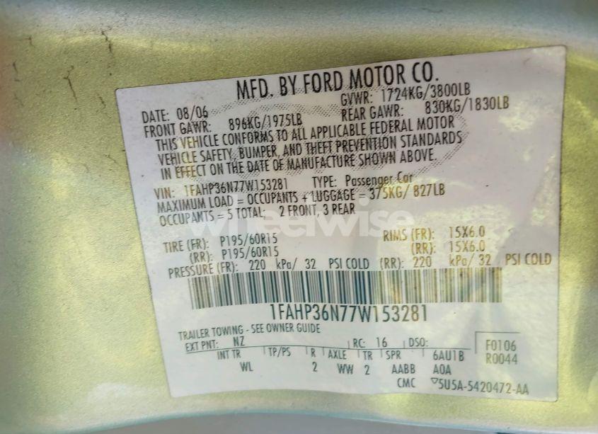 Photo 9 of 2007 Ford Focus SE/SES (VIN 1FAHP36N77W153281)