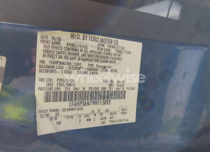 Photo 9 of 2009 Ford Focus SES (VIN 1FAHP36N79W115892)