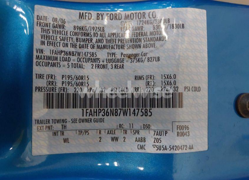 Photo 9 of 2007 Ford Focus SE/SES (VIN 1FAHP36N87W147585)