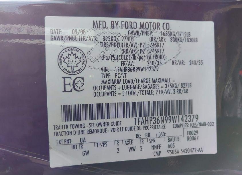 Photo 9 of 2009 Ford Focus SES (VIN 1FAHP36N99W142379)