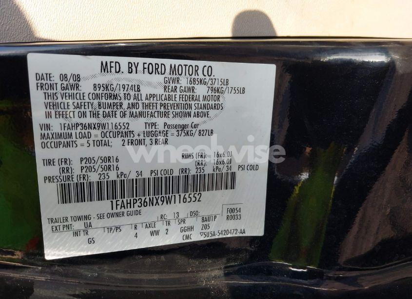 Photo 9 of 2009 Ford Focus SES (VIN 1FAHP36NX9W116552)