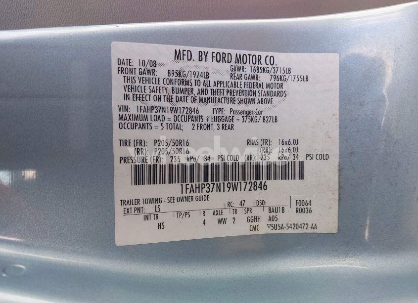 Photo 9 of 2009 Ford Focus SEL (VIN 1FAHP37N19W172846)