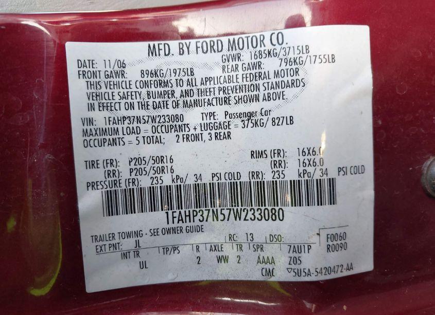 Photo 9 of 2007 Ford Focus S/SE/SES (VIN 1FAHP37N57W233080)