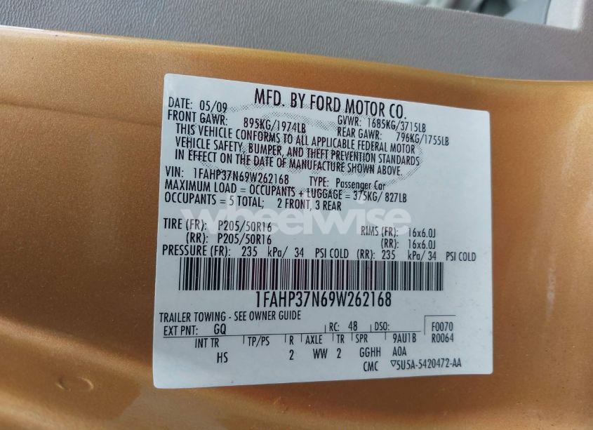 Photo 9 of 2009 Ford Focus SEL (VIN 1FAHP37N69W262168)