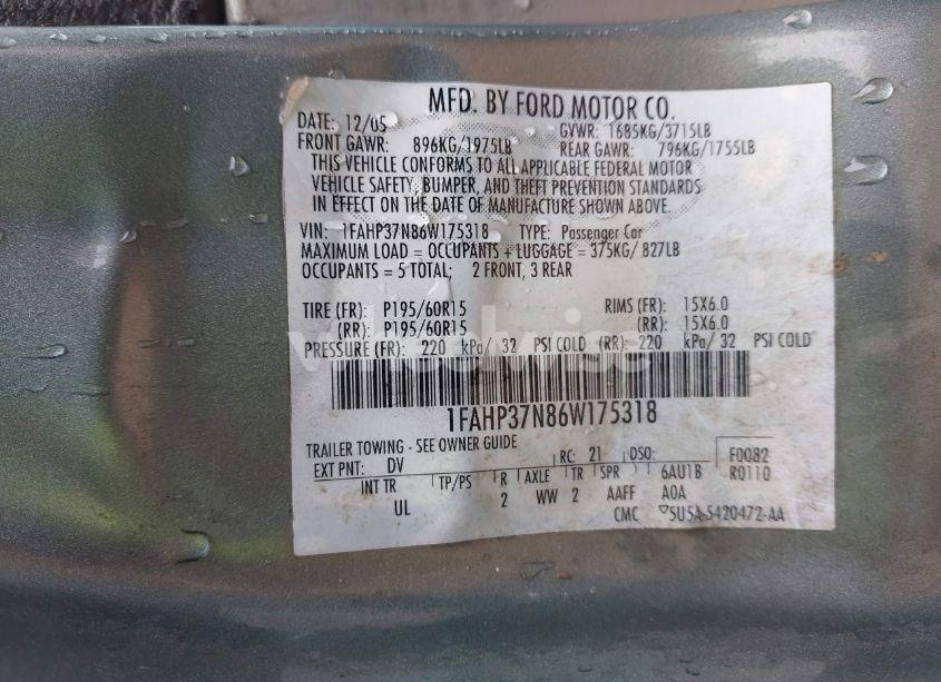 Photo 9 of 2006 Ford Focus ZX5 (VIN 1FAHP37N86W175318)