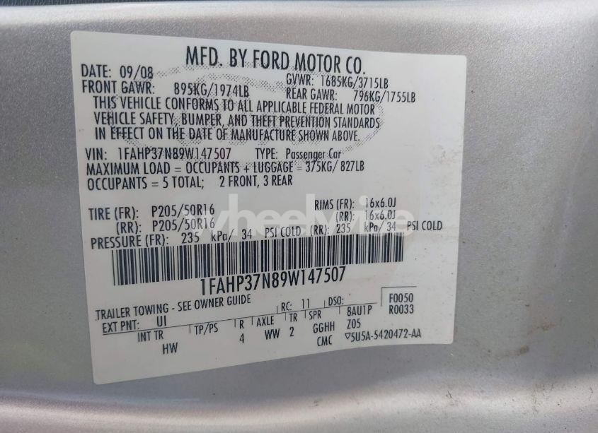 Photo 9 of 2009 Ford Focus SEL (VIN 1FAHP37N89W147507)