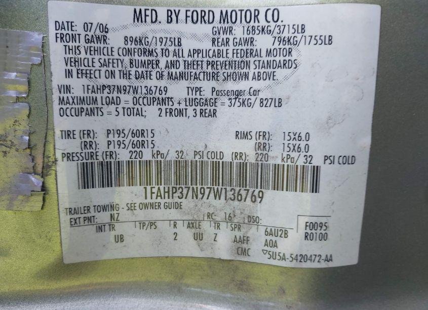 Photo 9 of 2007 Ford Focus S/SE/SES (VIN 1FAHP37N97W136769)