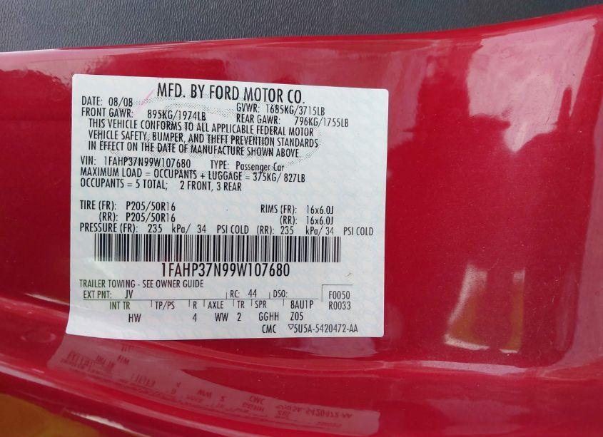 Photo 9 of 2009 Ford Focus SEL (VIN 1FAHP37N99W107680)