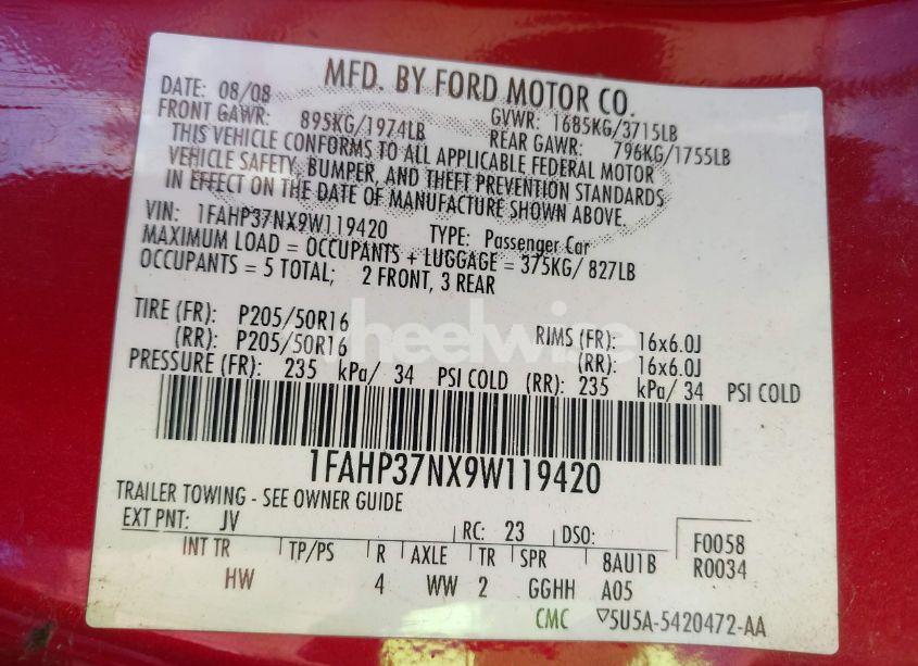 Photo 9 of 2009 Ford Focus SEL (VIN 1FAHP37NX9W119420)