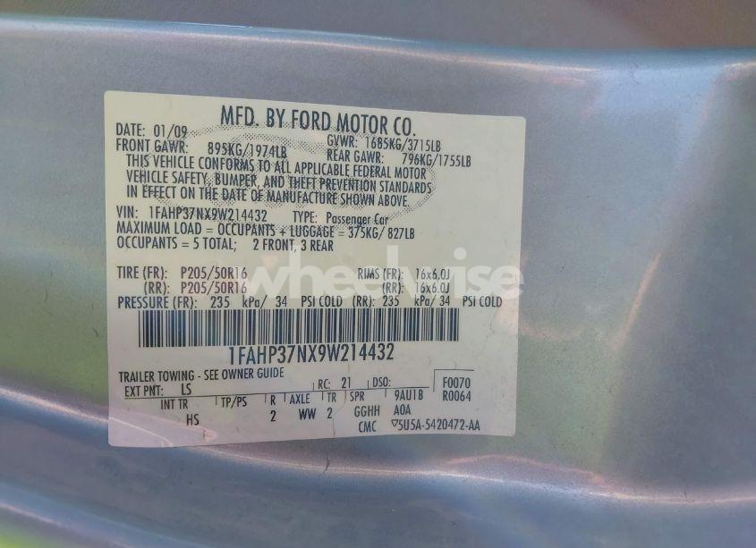Photo 9 of 2009 Ford Focus SEL (VIN 1FAHP37NX9W214432)
