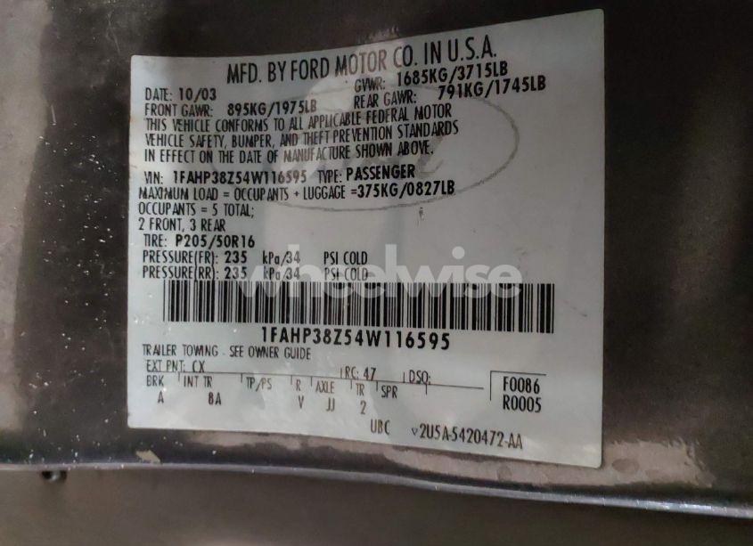 Photo 9 of 2004 Ford Focus ZTS (VIN 1FAHP38Z54W116595)