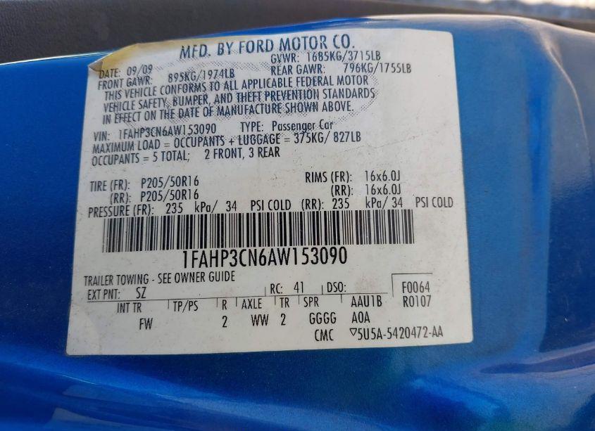 Photo 9 of 2010 Ford Focus SE (VIN 1FAHP3CN6AW153090)