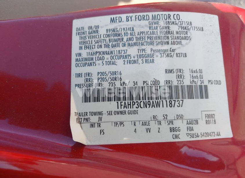 Photo 9 of 2010 Ford Focus SE (VIN 1FAHP3CN9AW118737)