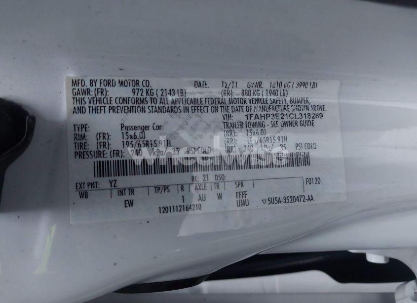 Photo 9 of 2012 Ford Focus S (VIN 1FAHP3E21CL318289)