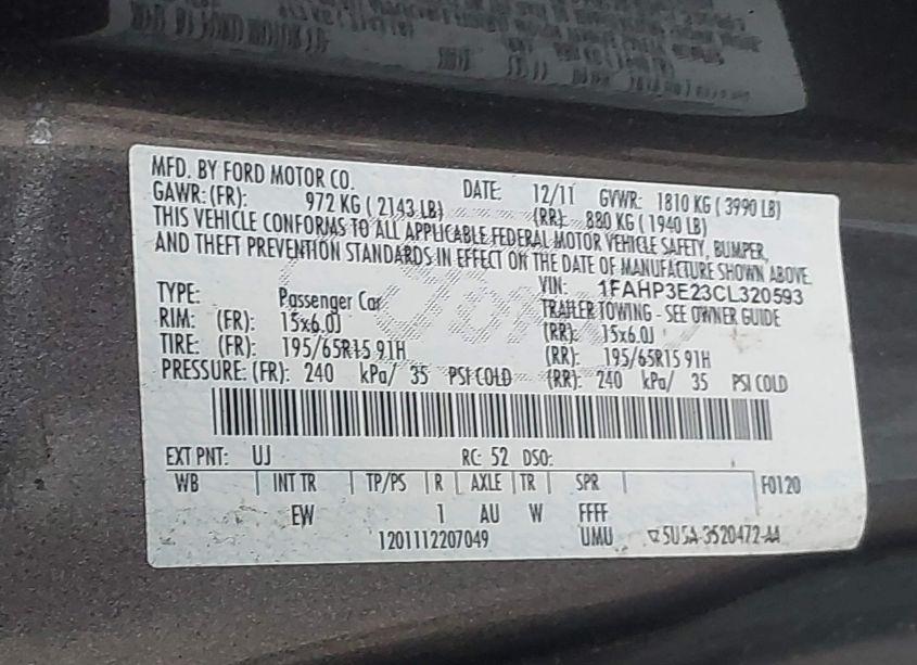 Photo 9 of 2012 Ford Focus S (VIN 1FAHP3E23CL320593)