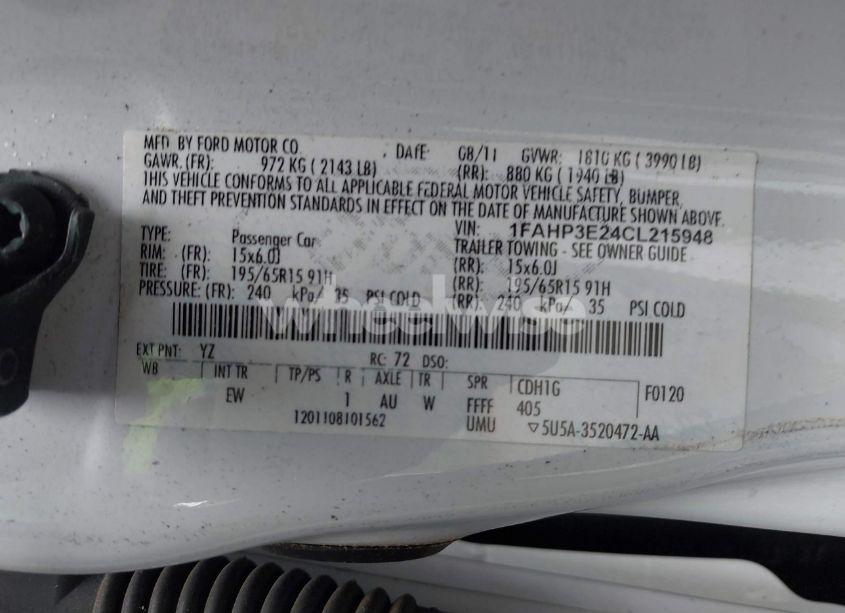 Photo 9 of 2012 Ford Focus S (VIN 1FAHP3E24CL215948)