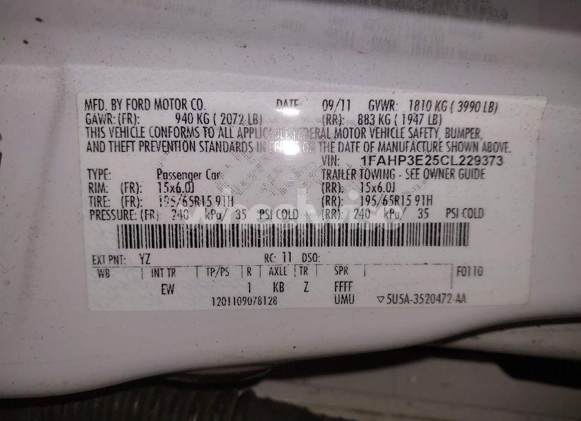 Photo 9 of 2012 Ford Focus S (VIN 1FAHP3E25CL229373)