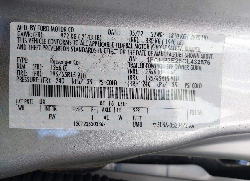 Photo 9 of 2012 Ford Focus S (VIN 1FAHP3E25CL432876)