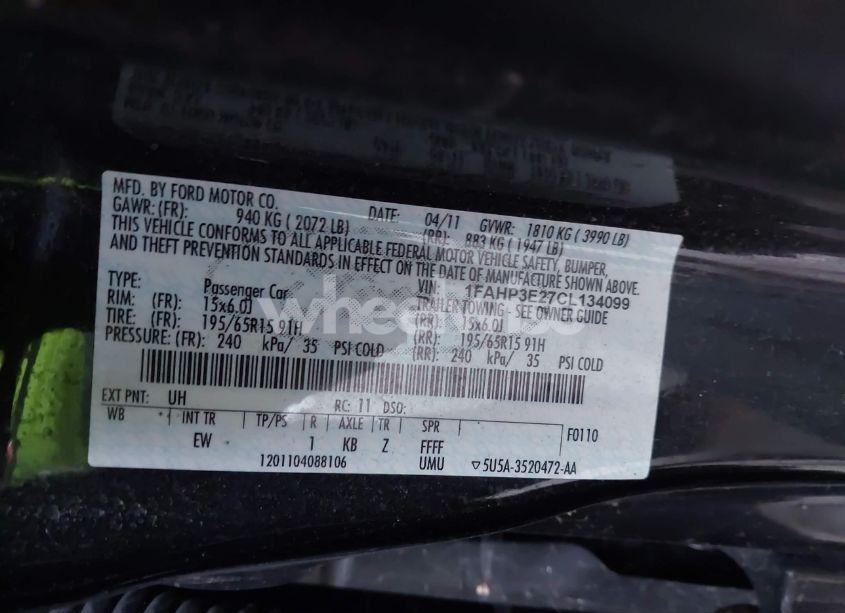 Photo 9 of 2012 Ford Focus S (VIN 1FAHP3E27CL134099)