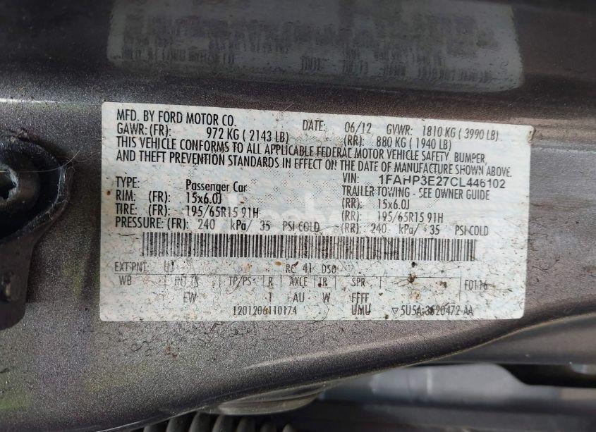 Photo 9 of 2012 Ford Focus S (VIN 1FAHP3E27CL446102)