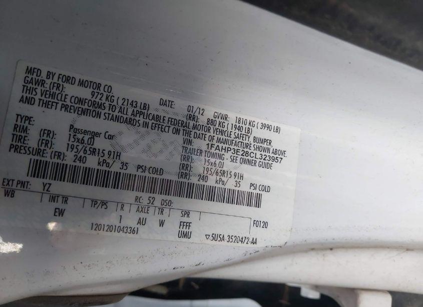 Photo 9 of 2012 Ford Focus S (VIN 1FAHP3E28CL323957)