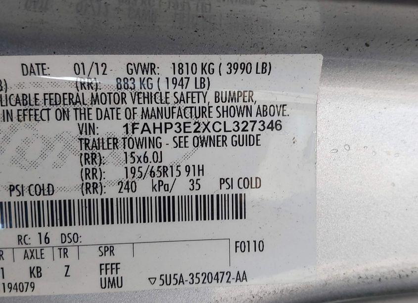 Photo 9 of 2012 Ford Focus S (VIN 1FAHP3E2XCL327346)