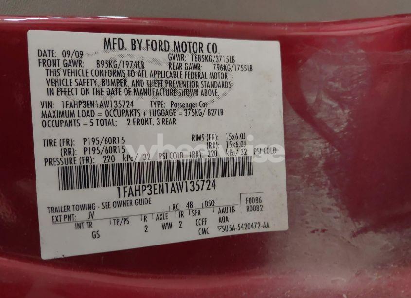 Photo 9 of 2010 Ford Focus S (VIN 1FAHP3EN1AW135724)