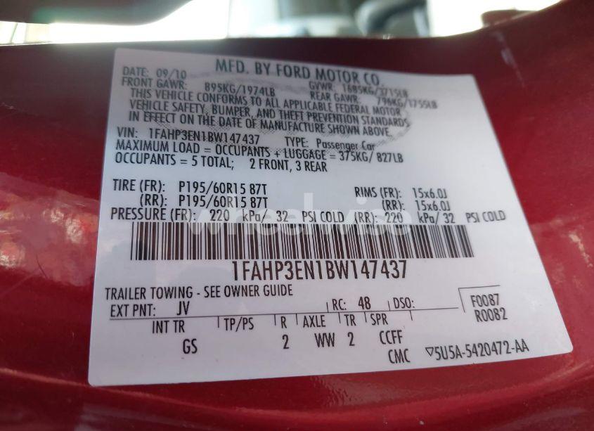 Photo 9 of 2011 Ford Focus S (VIN 1FAHP3EN1BW147437)