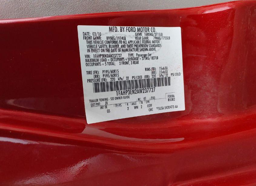 Photo 9 of 2010 Ford Focus S (VIN 1FAHP3EN2AW237727)