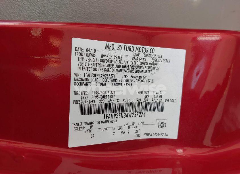 Photo 9 of 2010 Ford Focus S (VIN 1FAHP3EN3AW257274)