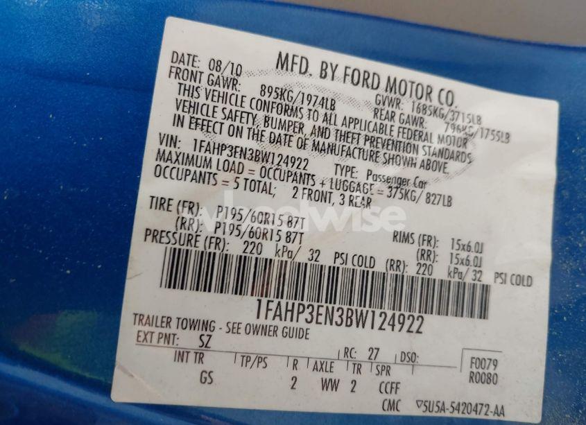 Photo 9 of 2011 Ford Focus S (VIN 1FAHP3EN3BW124922)