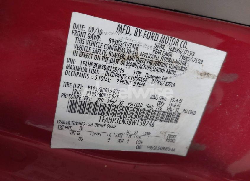 Photo 9 of 2011 Ford Focus S (VIN 1FAHP3EN3BW158746)