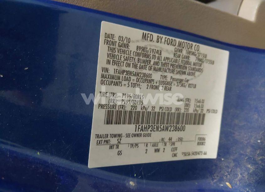 Photo 9 of 2010 Ford Focus S (VIN 1FAHP3EN5AW238600)